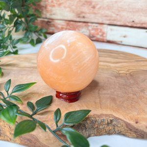 Peach Selenite Healing Sphere | Cleansing Crystals | Desk Gems